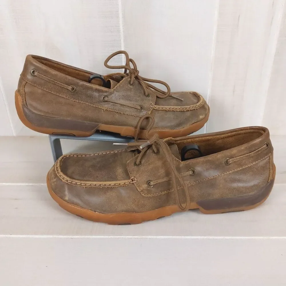 Twisted X Driving Moc Distressed Leather Boat Shoes Men's 10.5 Brown MDM0009